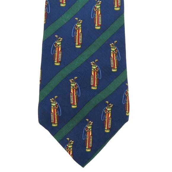 Tommy Hilfiger Blue Green Stripe Golf Bag Golfer Golfing Necktie Tie Silk Italy - Picture 1 of 7